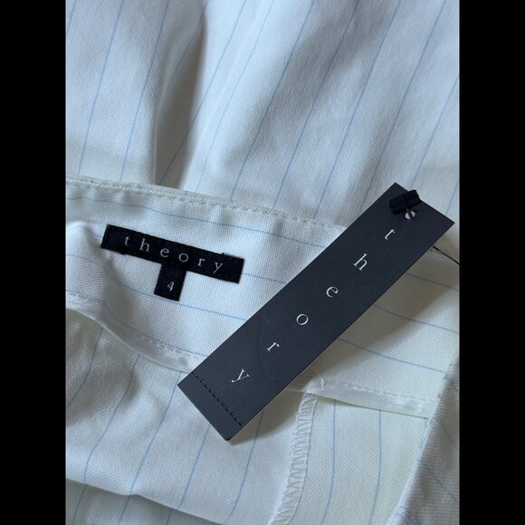 New Theory Skirt 4 / S Womens White Pin Striped Mini French Blue Leg Slit - Picture 5 of 7